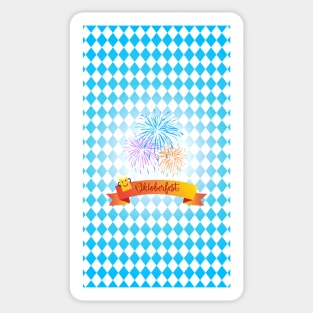 OKTOBERFEST beer festival decoration. Bavarian flag blue pattern. Octoberfest Holiday Party Design Sticker